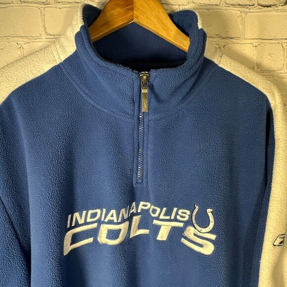 NFL Reebok Indianapolis Colts Large Fleece Quarter Zip Pullover Blue White Shack - Picture 3 of 9